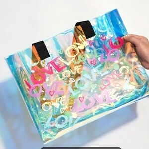 608. Holographic Tote Bag with Love Print